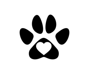 Footprint Pet paw, Heart with pet paw print dog cat icon vector design and illustration.