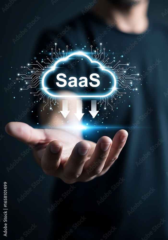 Poster glowing cloud technology with digital network cloud computing