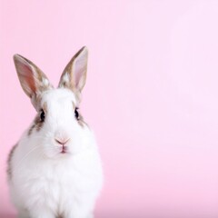 Obraz premium An adorable rabbit portrait with a pink backdrop