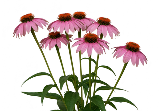 Purple coneflower echinacea purpurea blooming with delicate petals and a prominent center, isolated on transparent background