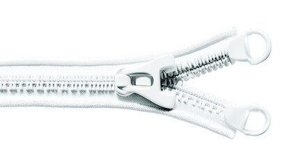 White zipper, isolated on transparent or white background.