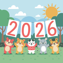 2026 Year of the Rabbit Celebration  Cute Animal Illustration