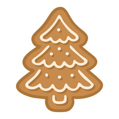 Decorative gingerbread cookie shaped like a Christmas tree with icing details, festive winter clipart.