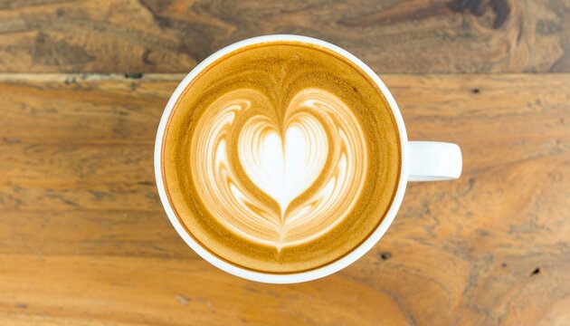 Stylized artistic coffee latte art photographed close-up, shaped like a heart within intricate patterns - Powered by Adobe