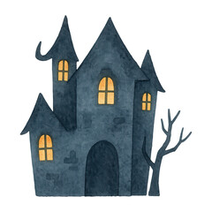 PNG Whimsical haunted house illustration.