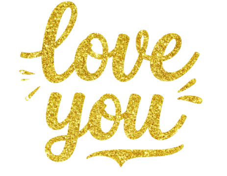 Love You Script with Glitter Gold Sparkle Effect, Transparent PNG