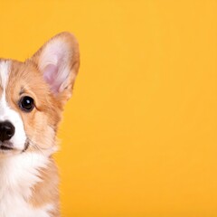 Obraz premium a cute corgi puppy peeking curiously with a vibrant yellow background