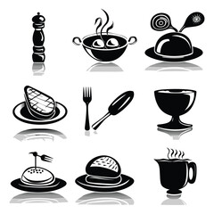 Black and White Food and Beverage Symbol Icons for Graphic Design