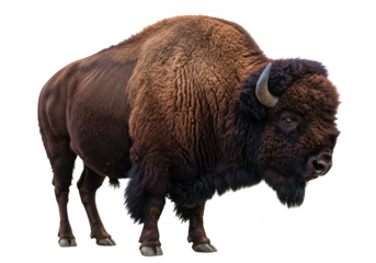 American bison standing, isolated on transparent background