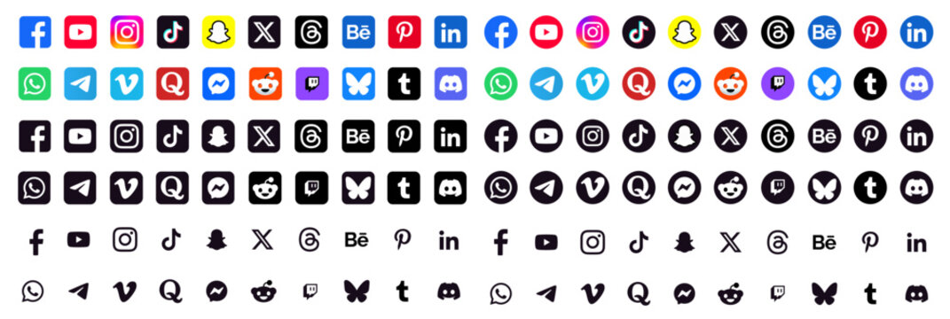 Popular Social Media Apps Icons Set &ndash; Vector on Transparent Background