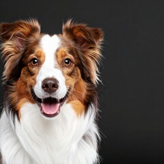 Fototapeta premium a happy dog, full of life and joy, with a beautiful coat and a playful expression. It has a charming smile and is ready for a fun day