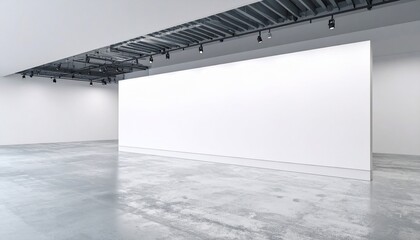 Modern art gallery interior with blank wall space and industrial ceiling design