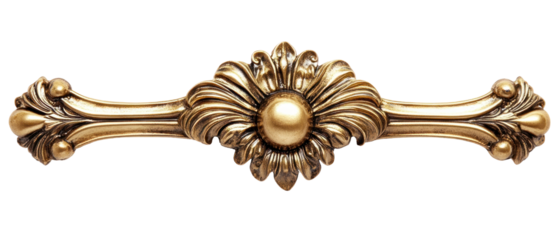 Golden Floral Ornament with Detailed Foliage and Pearl Center on Transparent Background