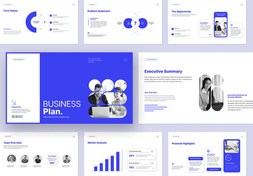 Modern Business Plan Presentation Template with Blue Accents