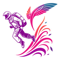 Vector art of dynamic skydiver in freefall with vibrant wings and waves, an illustration