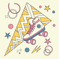 Vector art of retro roller skate illustration with 80s style geometric shapes, perfect for a fun and vintage themed design