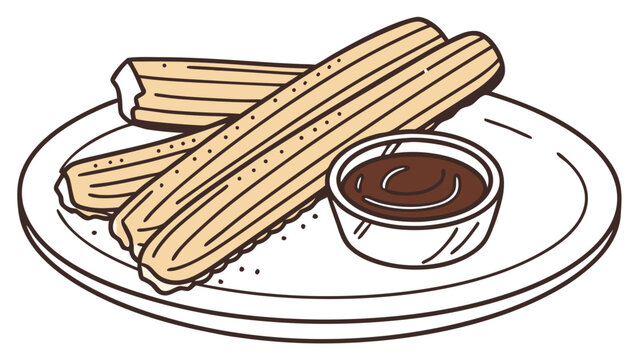 Delicious churros served with rich chocolate dipping sauce on a plate, a sweet treat illustration that evokes the joy of indulgence and festive celebrations