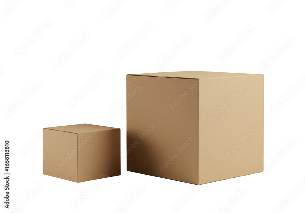 Poster two cardboard boxes of different sizes, isolated on a transparent background
