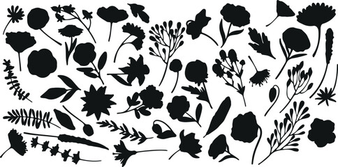Flower Silhouette Vector – Botanical, Nature, Plant, Bloom, Garden, Organic, Isolated, Black, Flat, Icon, Symbol, Graphic, Design, Floral, Collection, Leaf, Object, Simple
