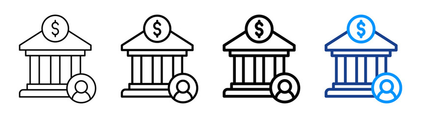Bank Account Icon Multiple Outline Collection Set