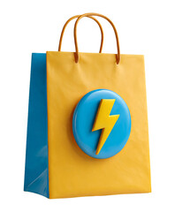 Bright Yellow and Blue Shopping Bag with Lightning Bolt Design