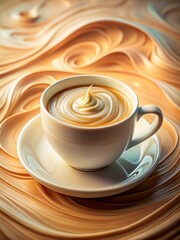 Creamy liquid swirling in a cup on an abstract background