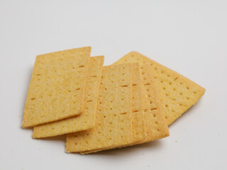 Crispy crackers on white background