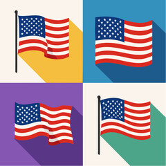 Fototapeta premium Four Variations of the American Flag in Flat Vector Design with Long Shadows