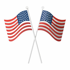Two crossed American flags illustration, showcasing patriotism and national pride, isolated on white background.