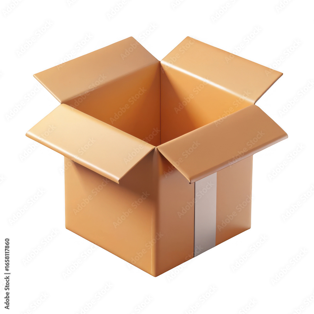 Poster 3d open cardboard box with tape isolated on transparent background