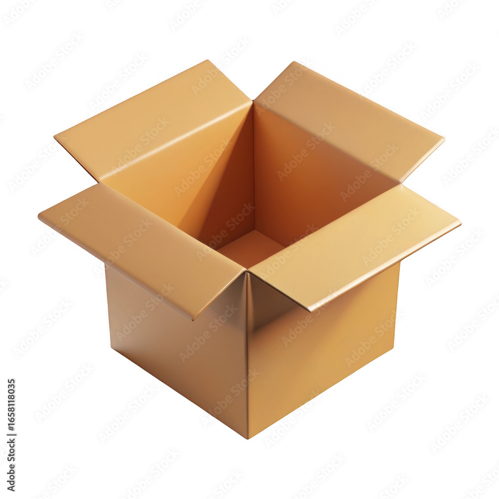 Poster 3d cardboard box open isolated on transparent background