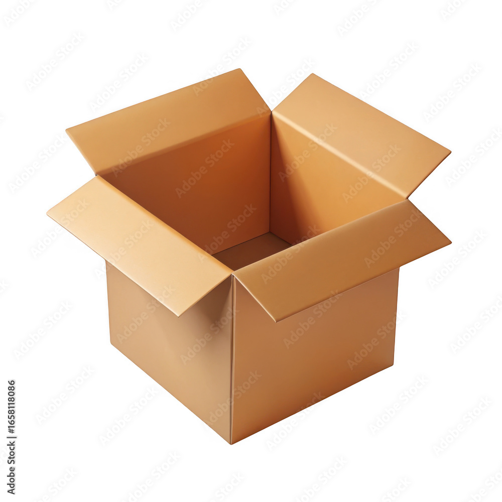 Poster 3d open cardboard box isolated on transparent background