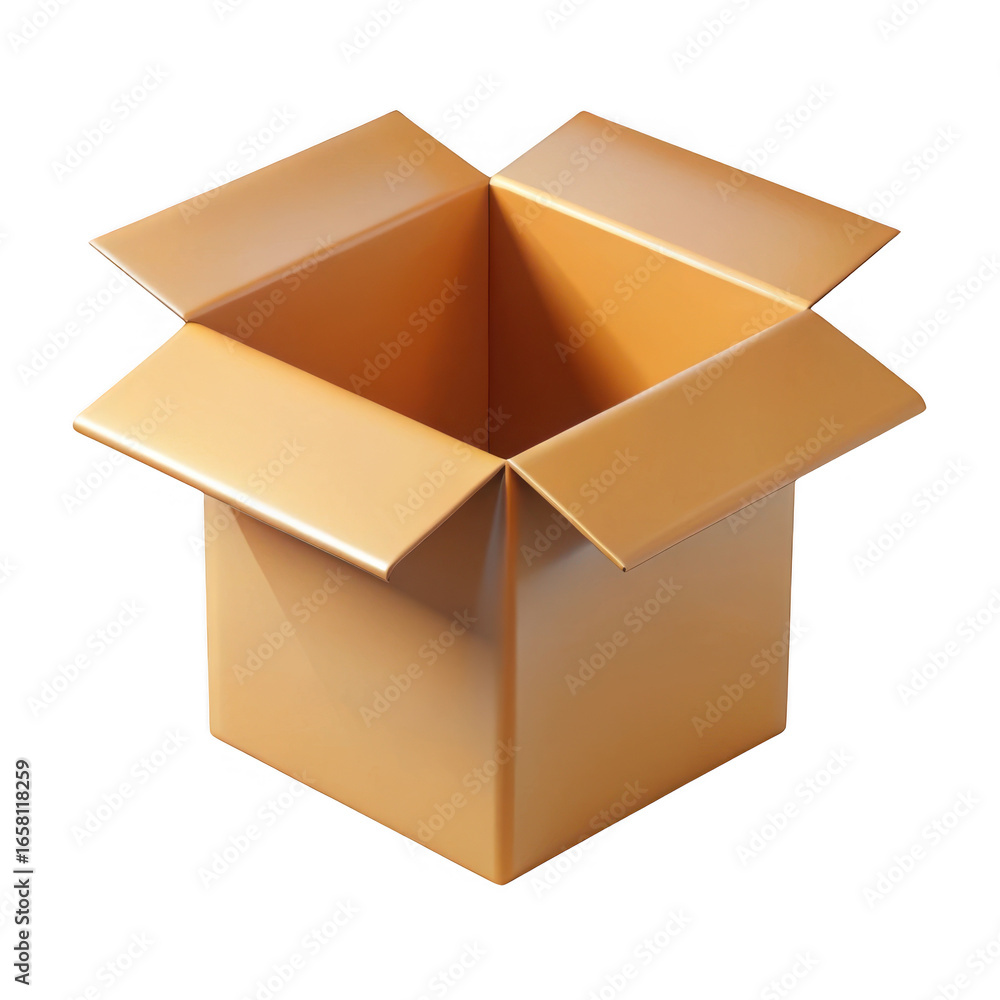 Poster 3d open cardboard box with flaps isolated on transparent background