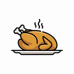 chicken, roast, turkey, food, dinner, meal, cooked, poultry, plate, icon, cartoon, steam, delicious, hot, feast, meat, baked, holiday, festive, cuisine, kitchen, culinary, vector, graphic, illustratio