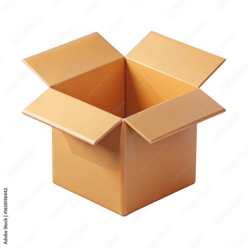 Poster 3d open cardboard box isolated on transparent background