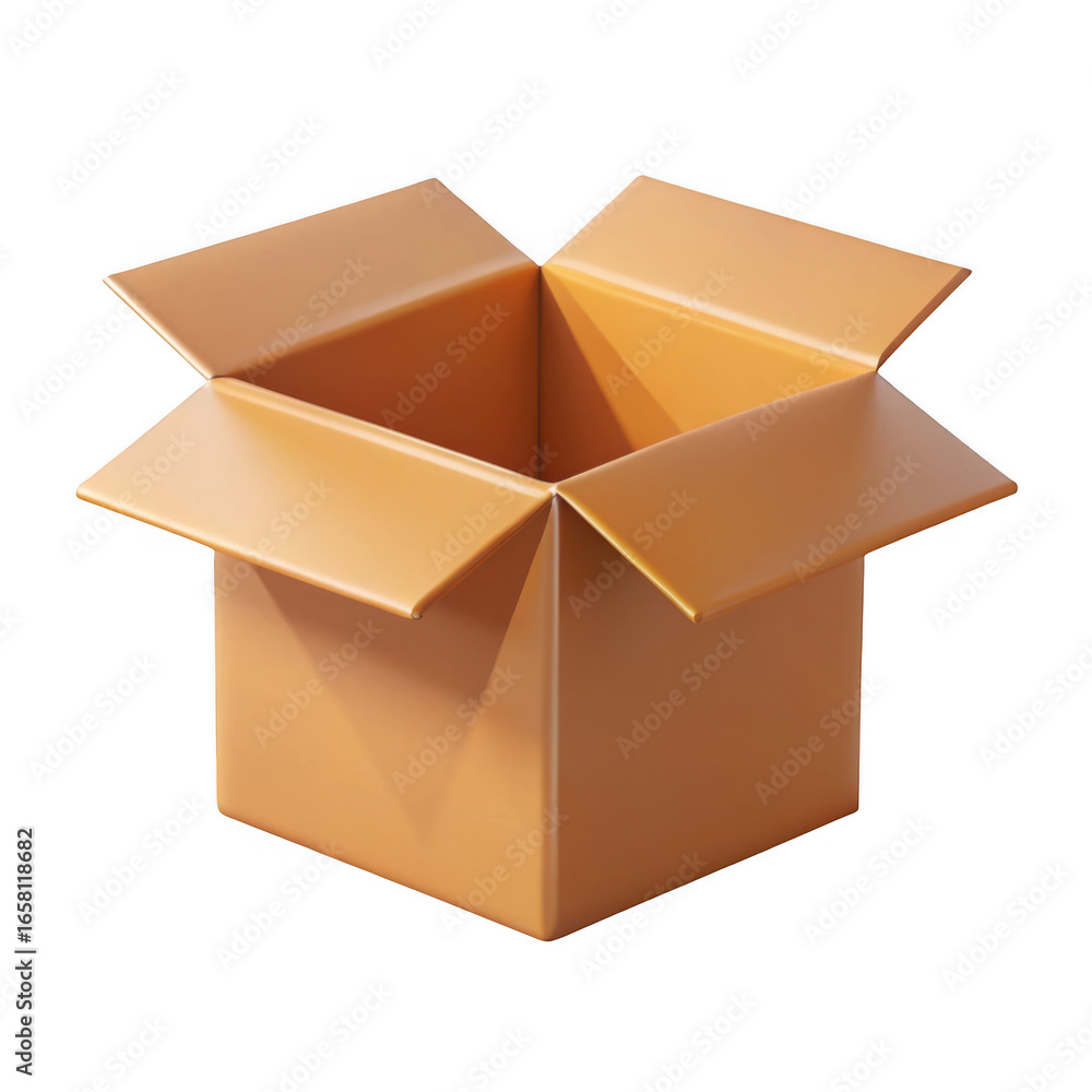 Poster 3d cardboard box open isolated on transparent background