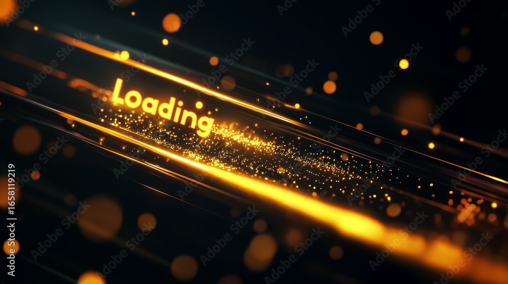 Poster a vibrant and eyecatching loading graphic showcasing sparkling particles, along with brilliantly glo