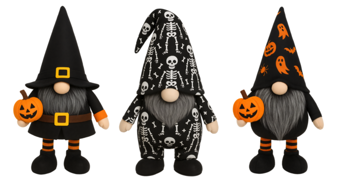 Gnomes with pumpkins on a transparent background.
Gnomes in a hat. Pumpkins for Halloween. Decorative gnomes. Holiday decor. Halloween atmosphere.