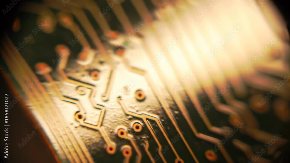 Poster close-up of a circuit board displaying detailed pathways