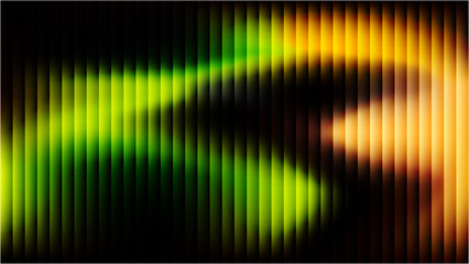 Abstract ripple gradient texture in green and orange neon colors. Futuristic glass wave effect with glowing light beams. Perfect for AI, cyber, digital, and tech-related project, wallpaper, template. 