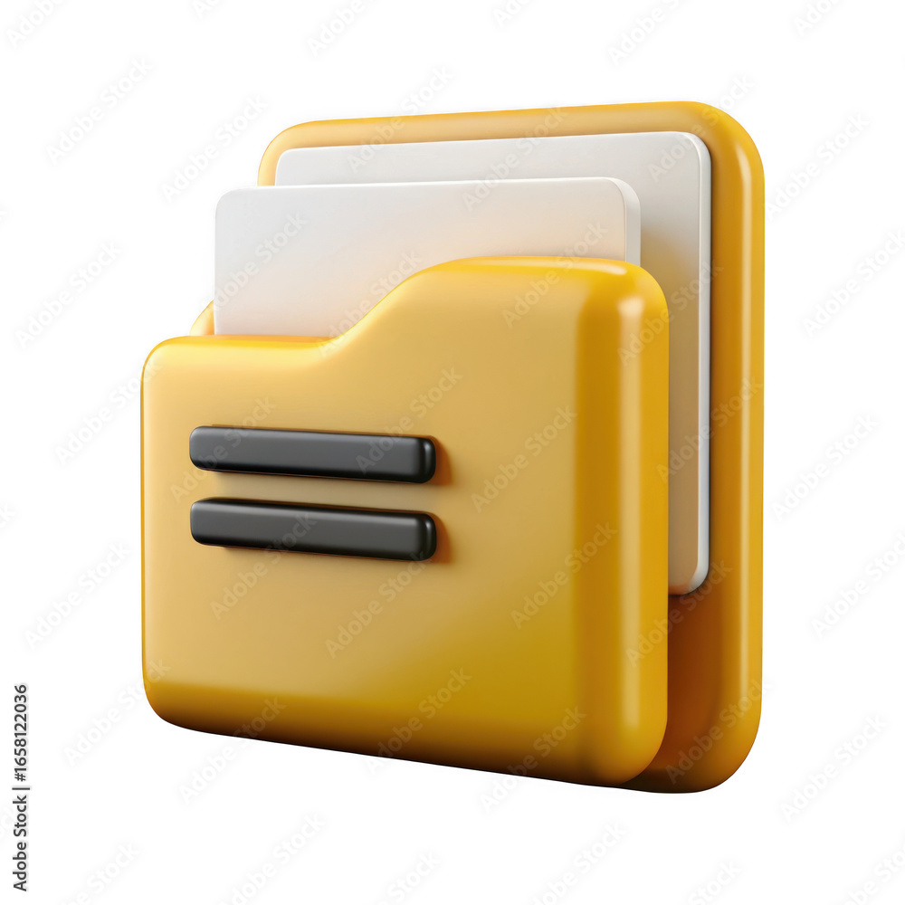 Aufkleber 3d rendered yellow folder with documents isolated on transparent background