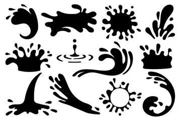 vector cartoon water splash shapes set.  Clip art isolated on transparent background.