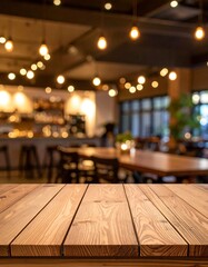 Wooden table in a cafe