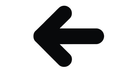 black left arrow icon isolated on white background, bold directional symbol for navigation, interface, control, or graphic design use