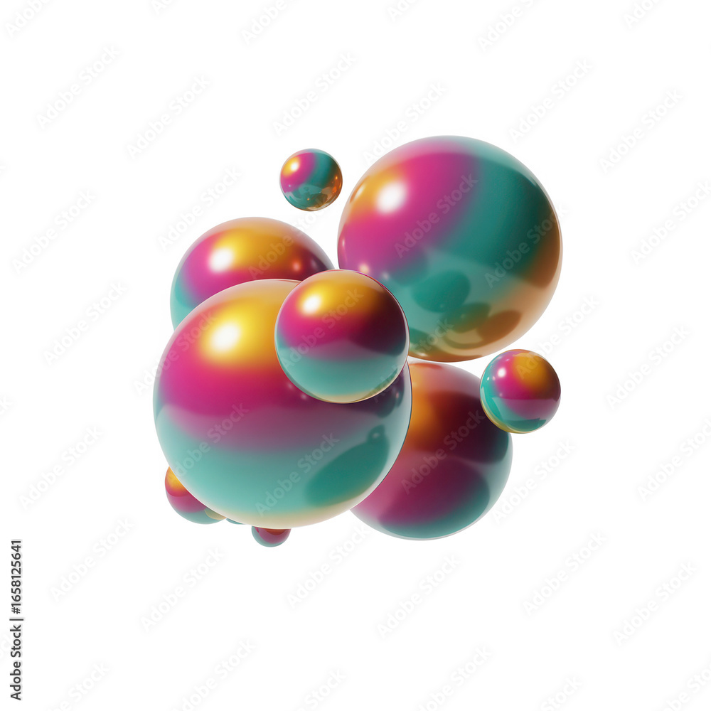 Fototapete abstract spheres of vibrant color and light floating together in a dynamic formation creating a mesm