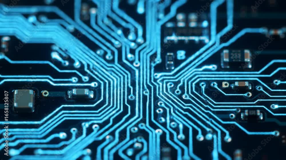 Poster close-up of an illuminated circuit board pattern background