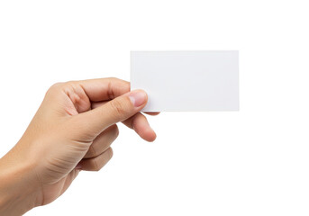 Obraz premium Hand holding a blank white business card isolated on transparent background