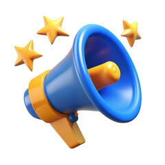 3d megaphone with stars isolated on transparent background