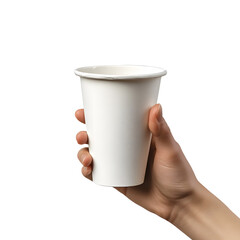 White Paper Cup Held by Hand, Isolated Cutout for Mockups
