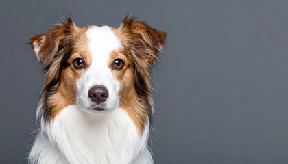 Fototapeta premium Playful dog portrait studio setting animal photography gray background close-up view pet concept